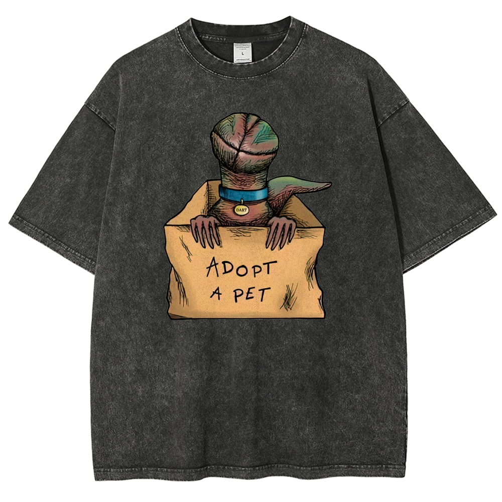 Adopt a Pet Creature Graphic Washed T-Shirt