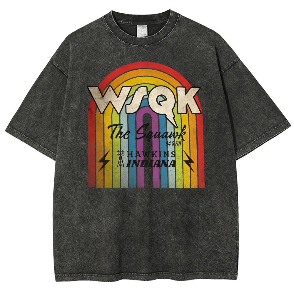 WSQK The Squawk Hawkins Indiana Graphic Washed T-Shirt