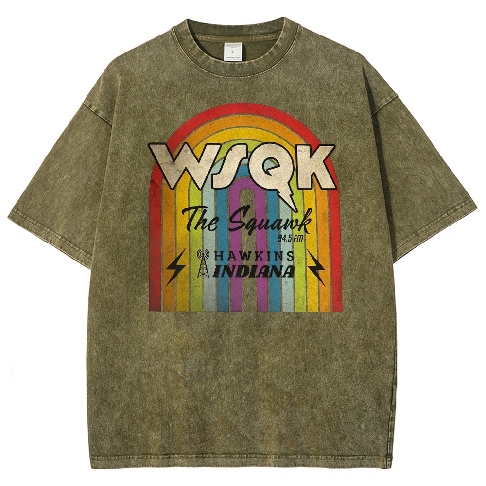WSQK The Squawk Hawkins Indiana Graphic Washed T-Shirt