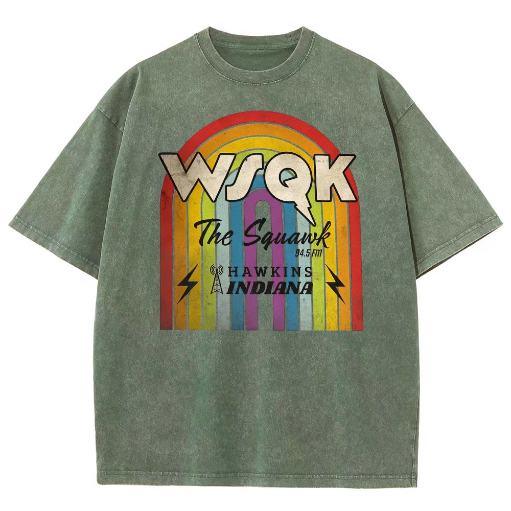 WSQK The Squawk Hawkins Indiana Graphic Washed T-Shirt