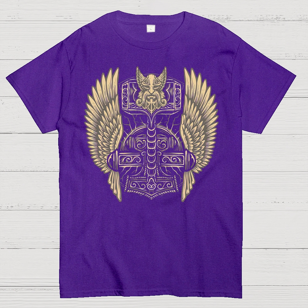 Winged Warhammer Mythical Warrior Badge Cotton T-shirt 