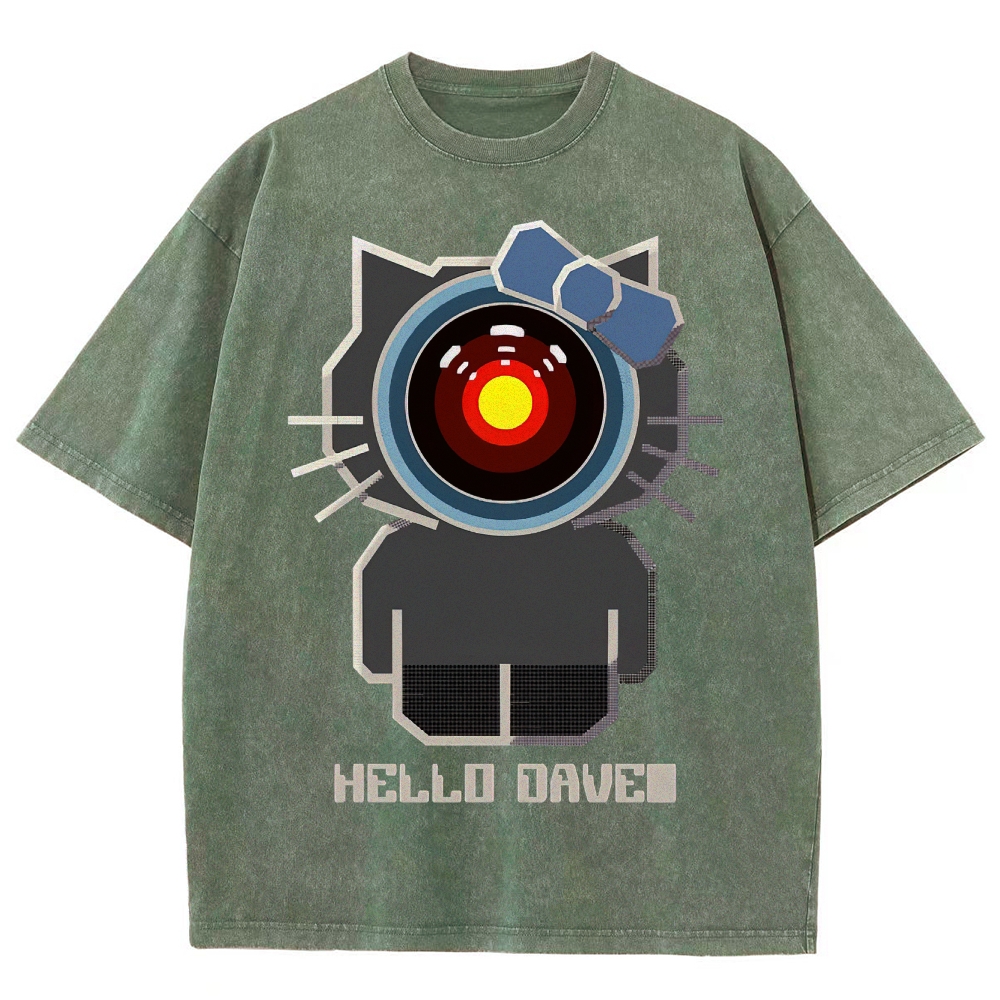 Hello Dave Cat-Style Tech Graphic Washed T-Shirt