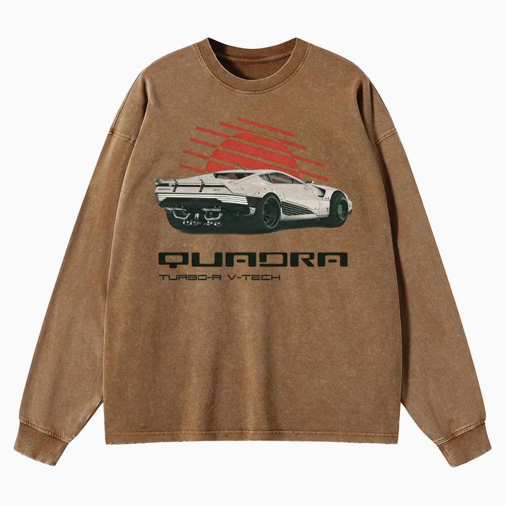 Quadra Turbo-R V-Tech Retro Cyberpunk Car Graphic Washed Long-Sleeved T-Shirt