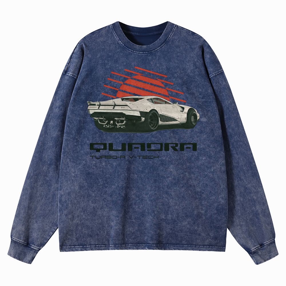Quadra Turbo-R V-Tech Retro Cyberpunk Car Graphic Washed Long-Sleeved T-Shirt