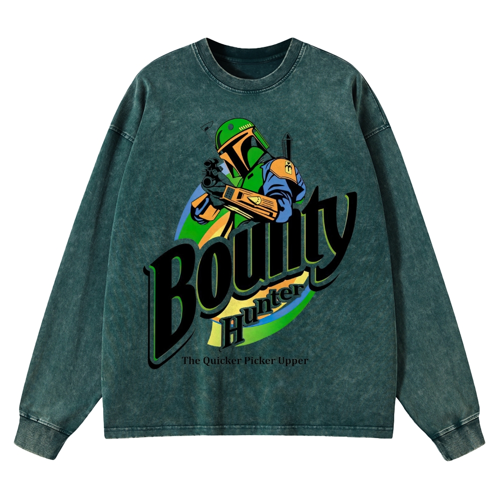 Bounty Hunter Retro Graphic Washed Long-Sleeved T-Shirt