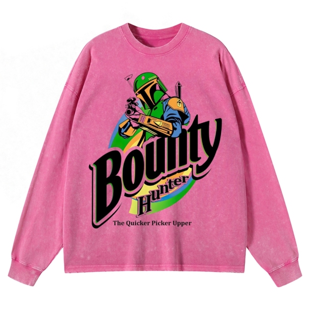 Bounty Hunter Retro Graphic Washed Long-Sleeved T-Shirt