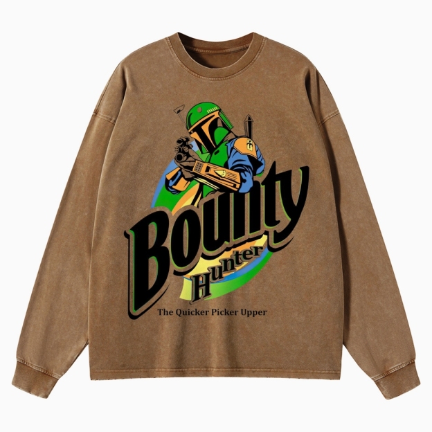 Bounty Hunter Retro Graphic Washed Long-Sleeved T-Shirt