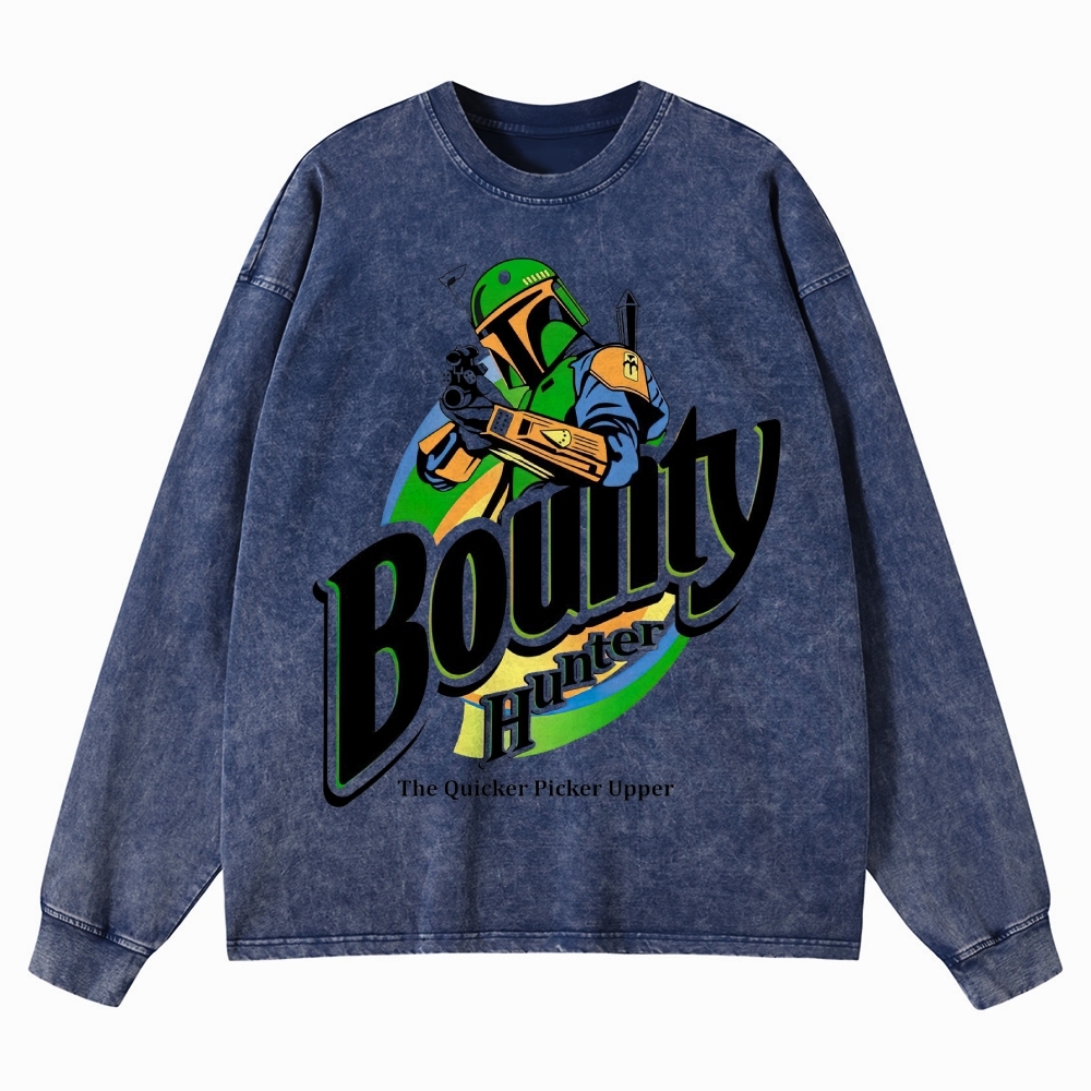 Bounty Hunter Retro Graphic Washed Long-Sleeved T-Shirt