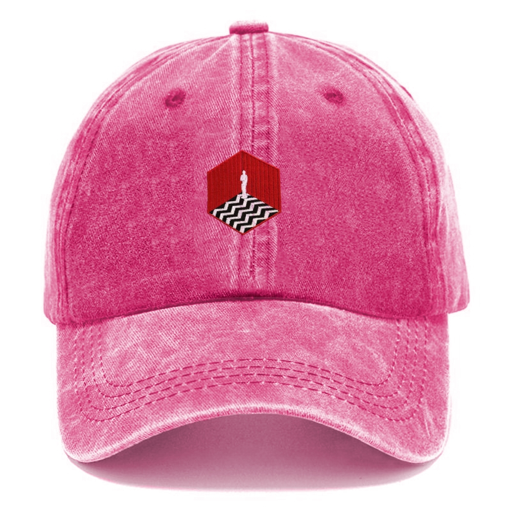  Red Hex Abstract Silhouette Casual Washed Cap 