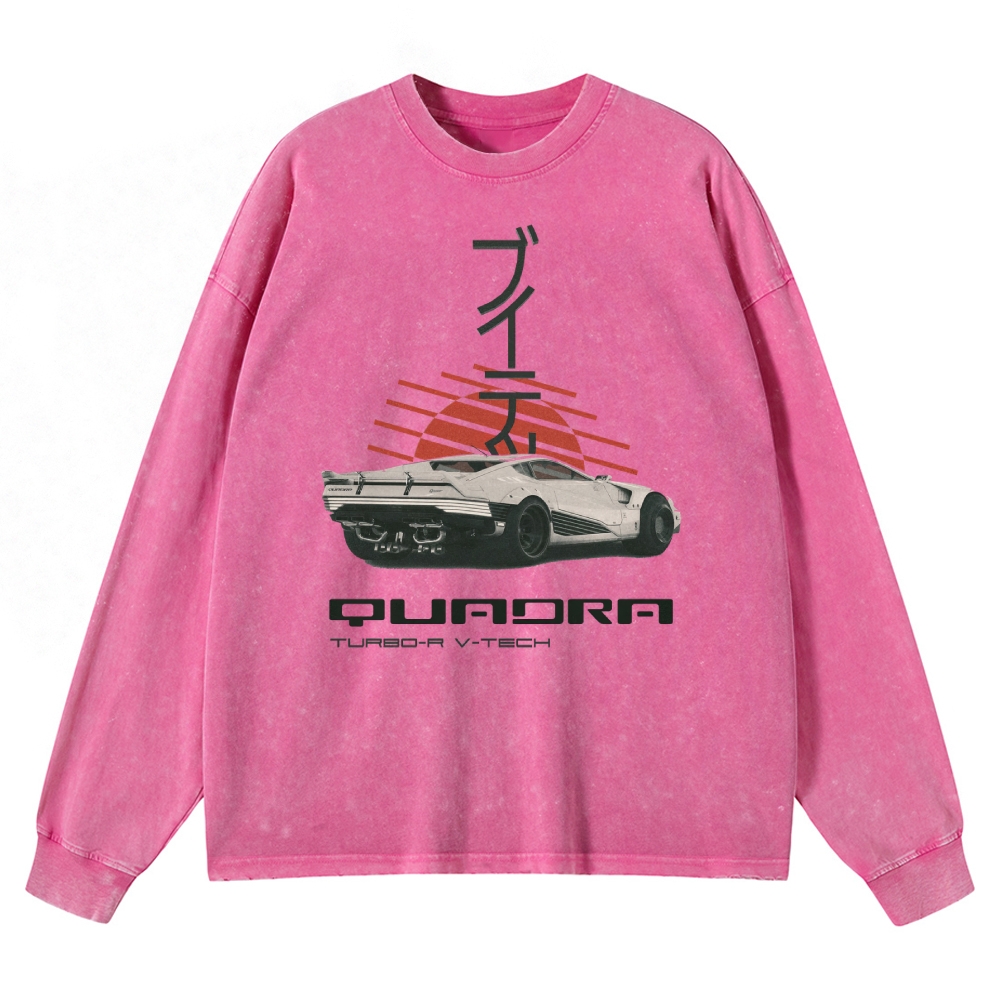 Quadra Turbo-R V-Tech Retro Cyberpunk Car Graphic Washed Long-Sleeved T-Shirt
