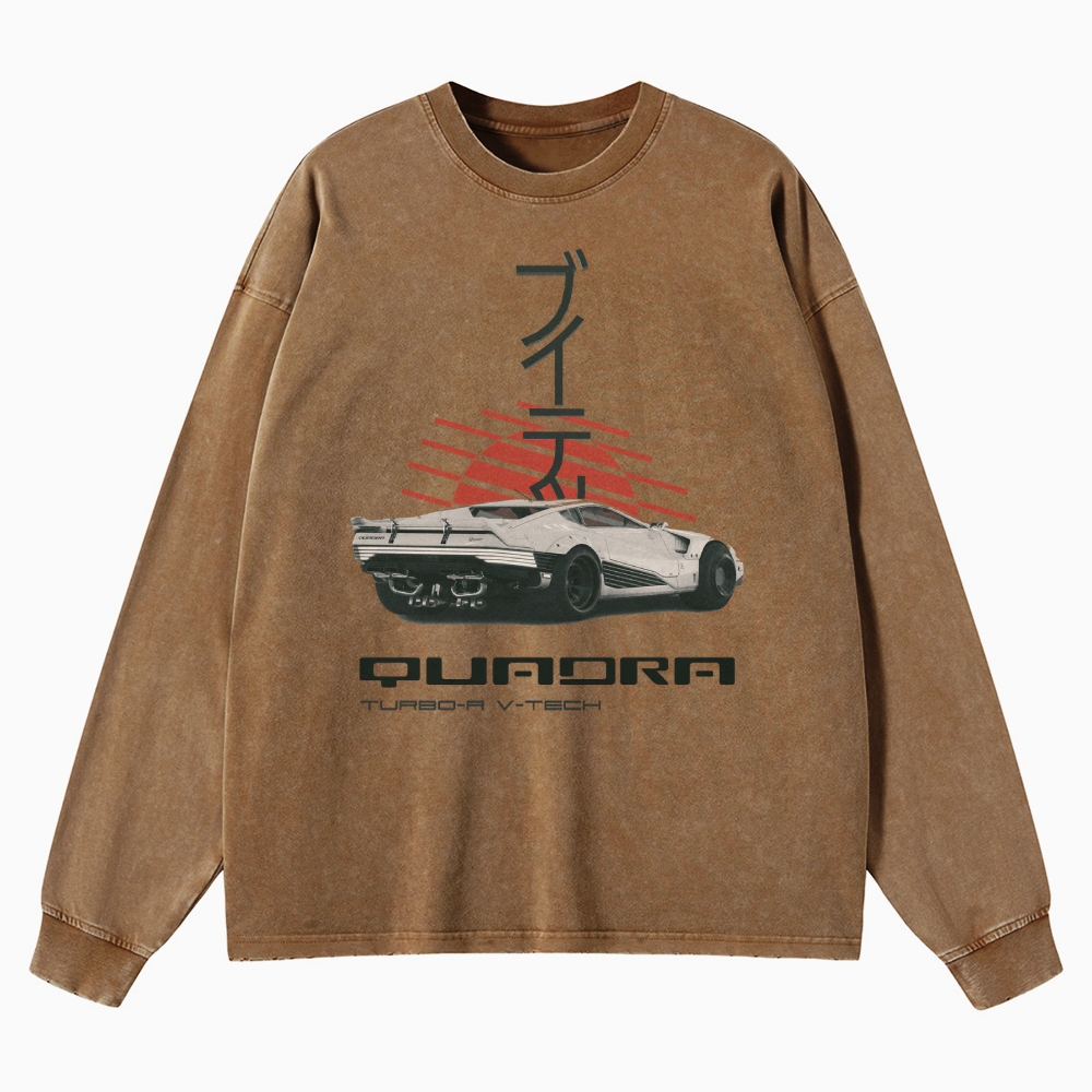 Quadra Turbo-R V-Tech Retro Cyberpunk Car Graphic Washed Long-Sleeved T-Shirt