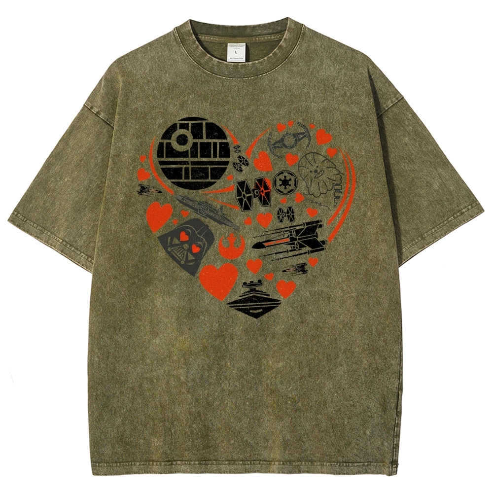 Space Icon Heart Graphic Washed T-Shirt