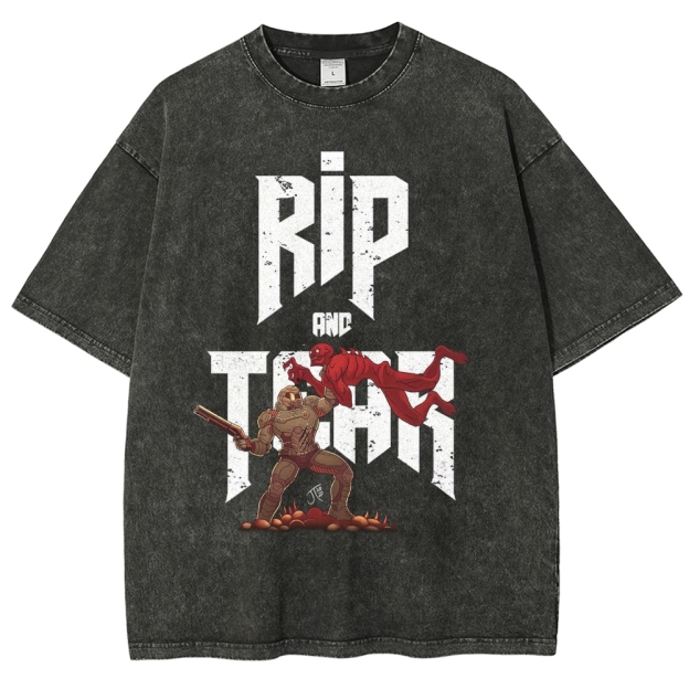 Rip and Tear Sci-Fi Action Graphic Washed T-Shirt