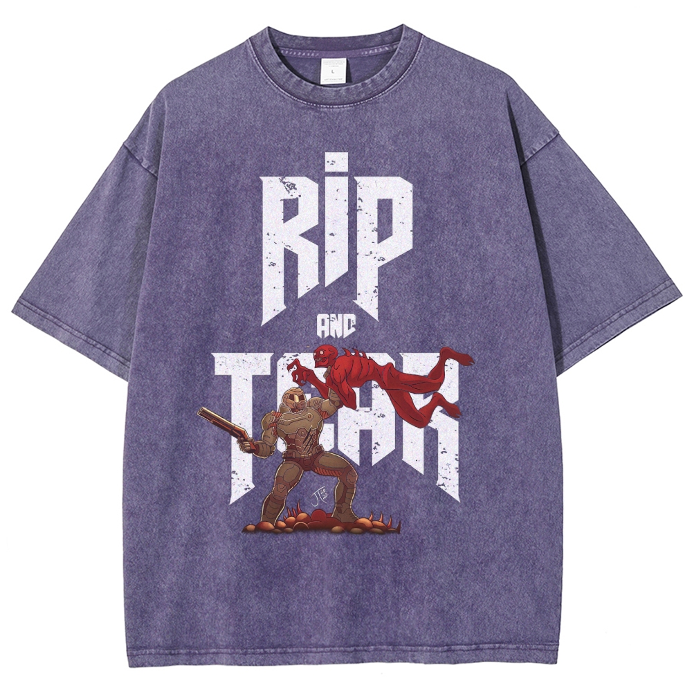 Rip and Tear Sci-Fi Action Graphic Washed T-Shirt