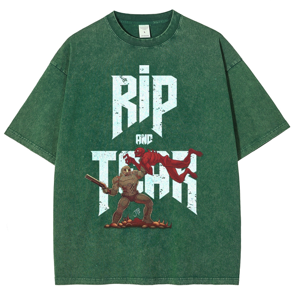 Rip and Tear Sci-Fi Action Graphic Washed T-Shirt