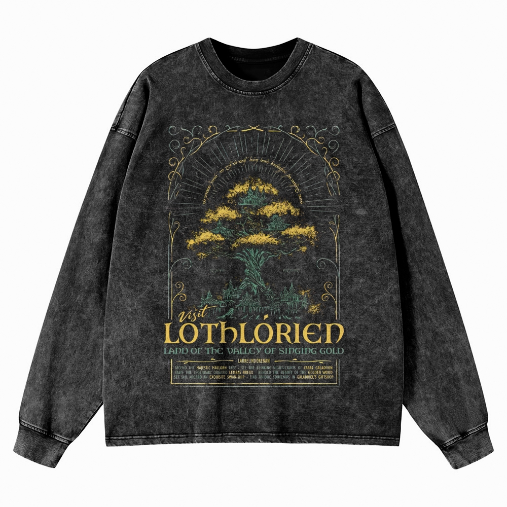 Golden Tree Valley Graphic Washed Long-Sleeved T-Shirt