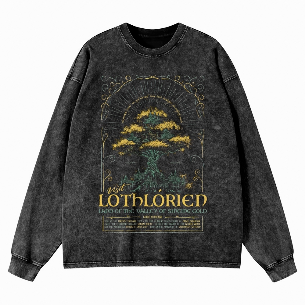 Golden Tree Valley Graphic Washed Long-Sleeved T-Shirt