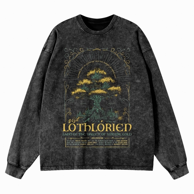 Golden Tree Valley Graphic Washed Long-Sleeved T-Shirt