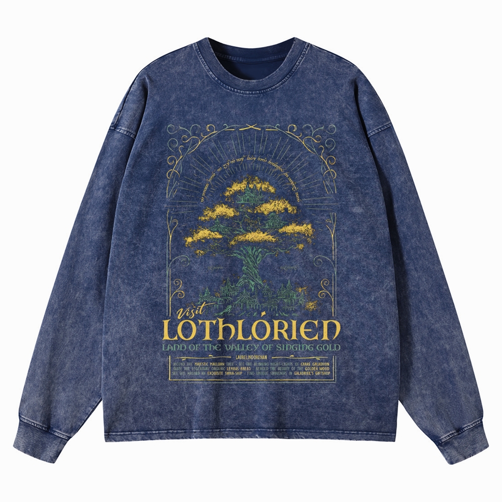 Golden Tree Valley Graphic Washed Long-Sleeved T-Shirt