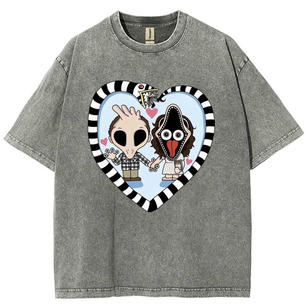 Zany Couple Heart Graphic Washed T-Shirt