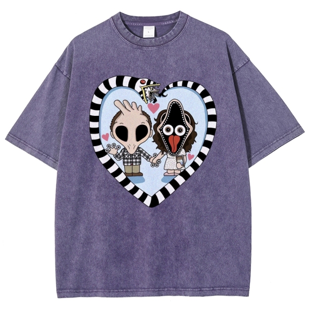 Zany Couple Heart Graphic Washed T-Shirt