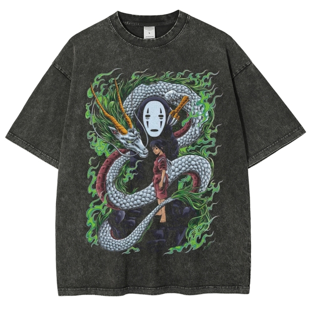 Spirited Dragon & Girl Graphic Washed T-Shirt