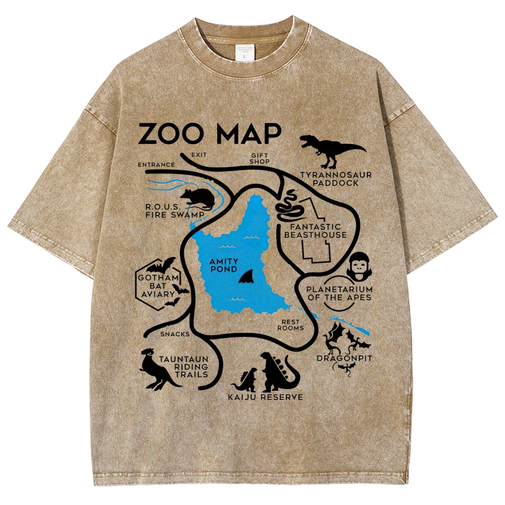 Zoo Map Pop Culture Exhibit Graphic Washed T-Shirt