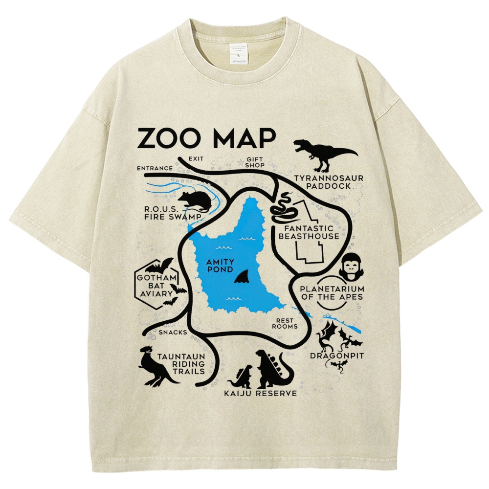 Zoo Map Pop Culture Exhibit Graphic Washed T-Shirt