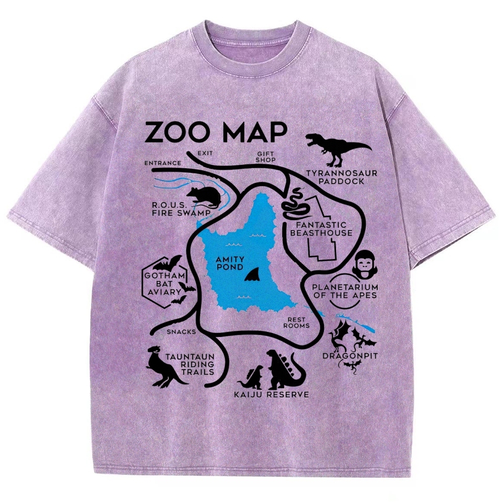Zoo Map Pop Culture Exhibit Graphic Washed T-Shirt