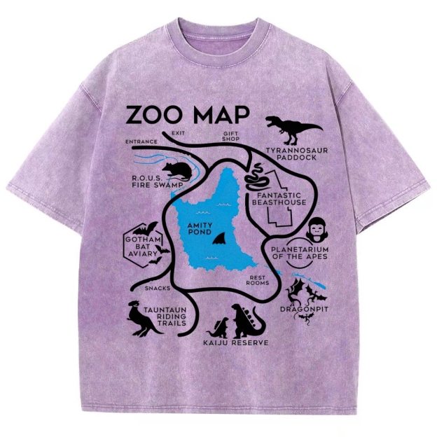 Zoo Map Pop Culture Exhibit Graphic Washed T-Shirt