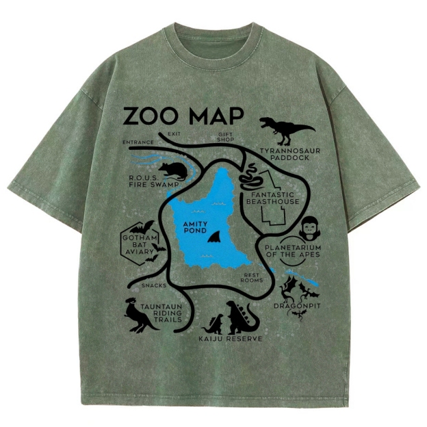Zoo Map Pop Culture Exhibit Graphic Washed T-Shirt
