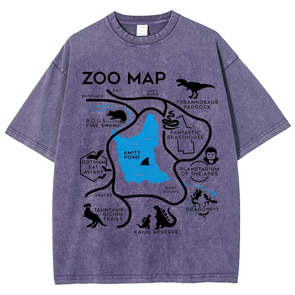 Zoo Map Pop Culture Exhibit Graphic Washed T-Shirt