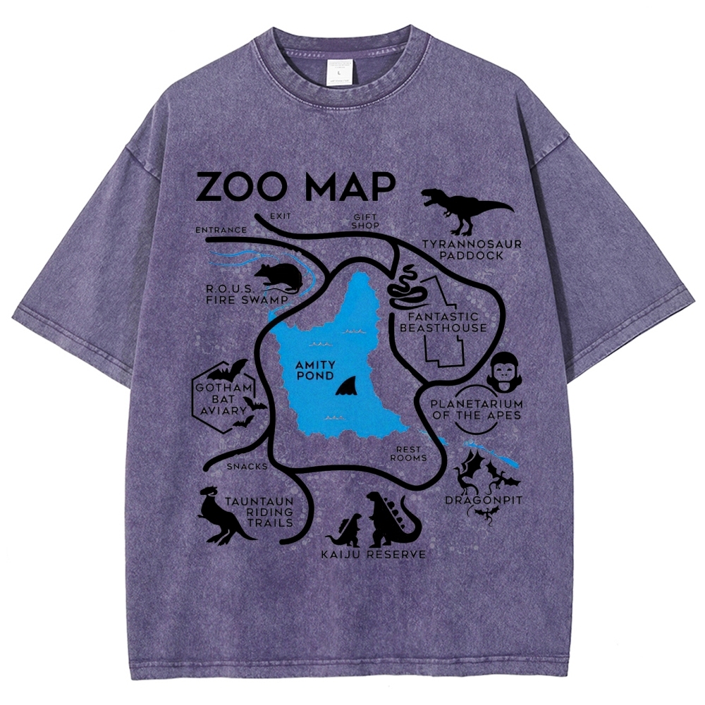 Zoo Map Pop Culture Exhibit Graphic Washed T-Shirt