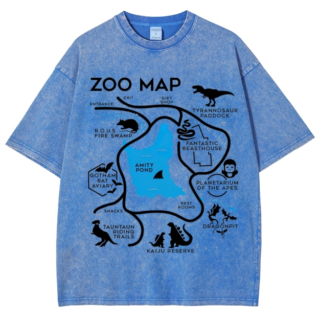 Zoo Map Pop Culture Exhibit Graphic Washed T-Shirt