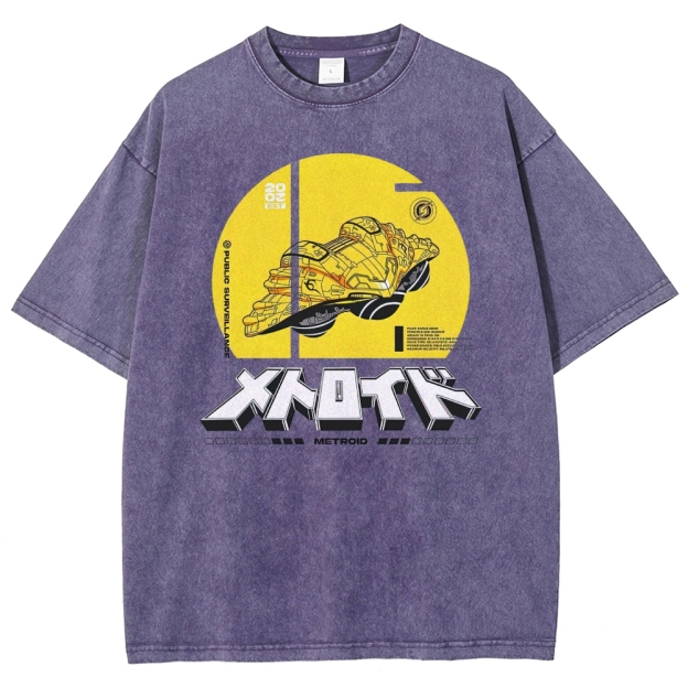 Public Surveillance Metroid Vehicle Graphic Washed T-Shirt