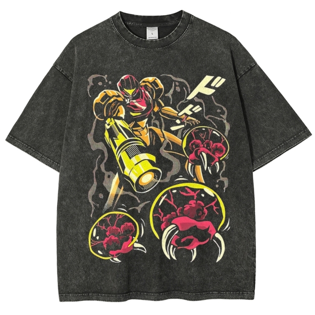Armored Warrior & Creature Graphic Washed T-Shirt
