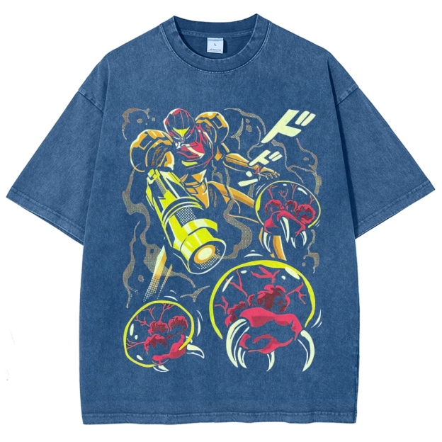Armored Warrior & Creature Graphic Washed T-Shirt