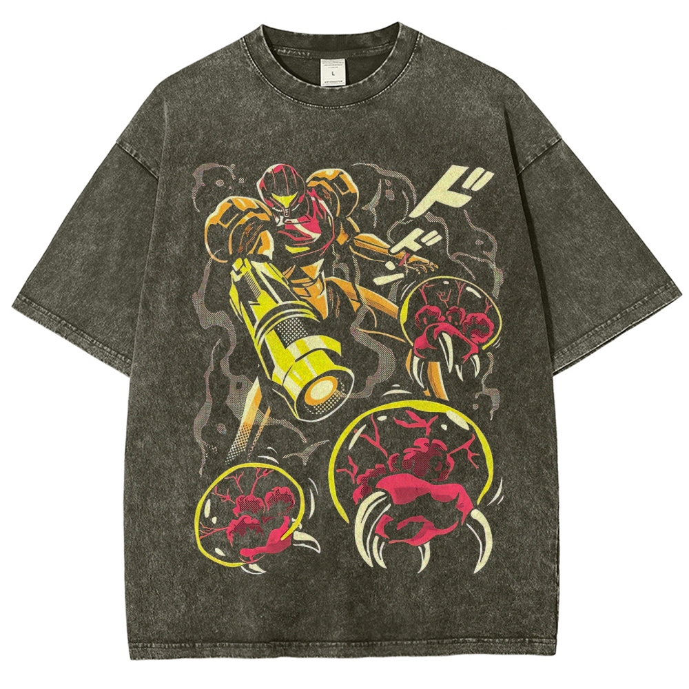 Armored Warrior & Creature Graphic Washed T-Shirt