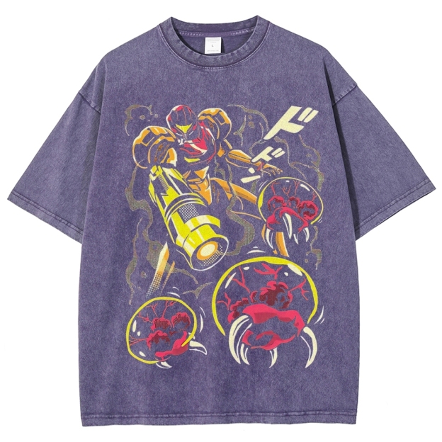 Armored Warrior & Creature Graphic Washed T-Shirt