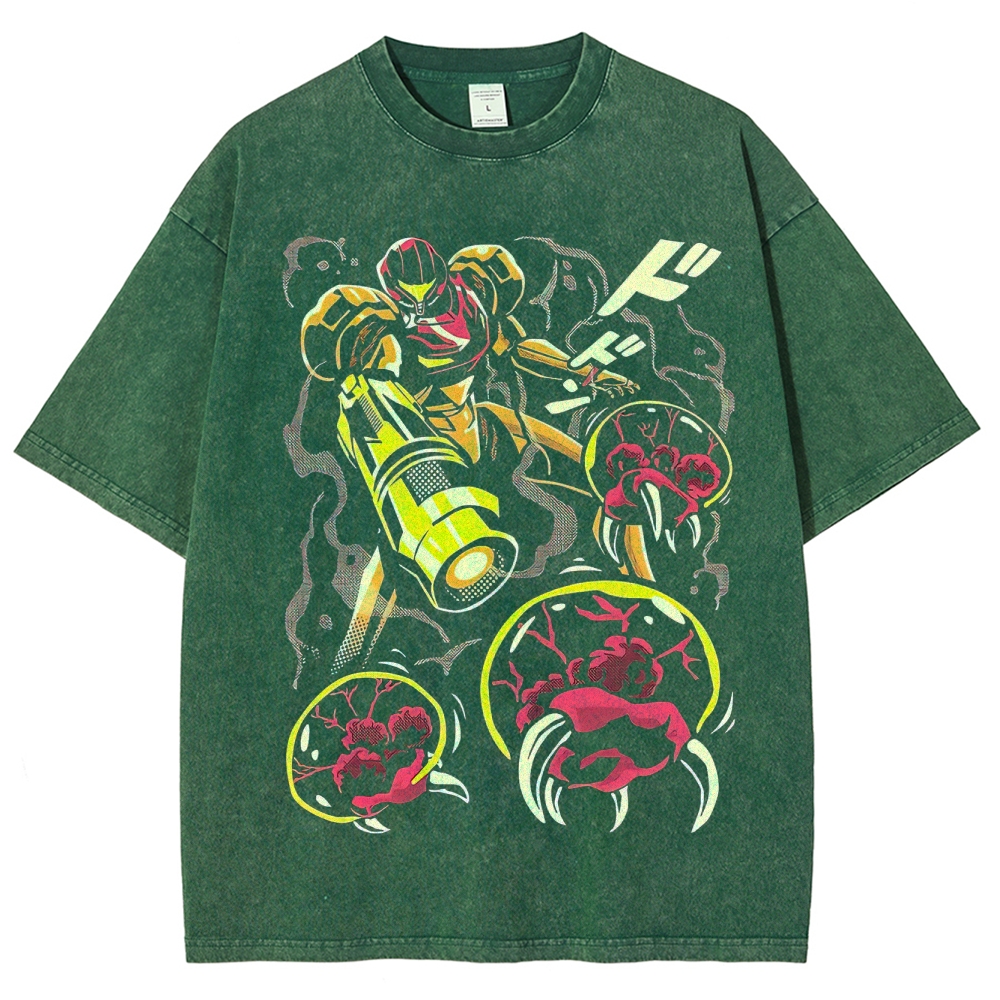 Armored Warrior & Creature Graphic Washed T-Shirt