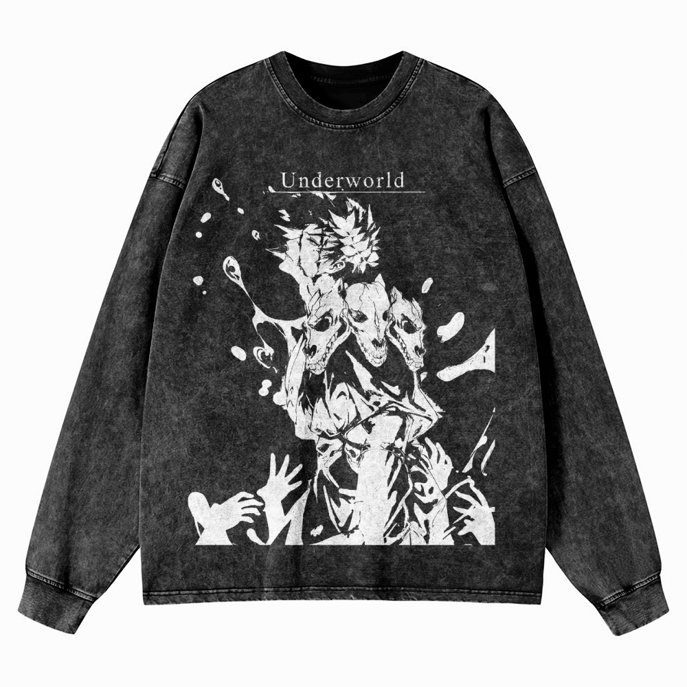 Underworld Maze Exploration Game Washed Long-Sleeved T-Shirt 
