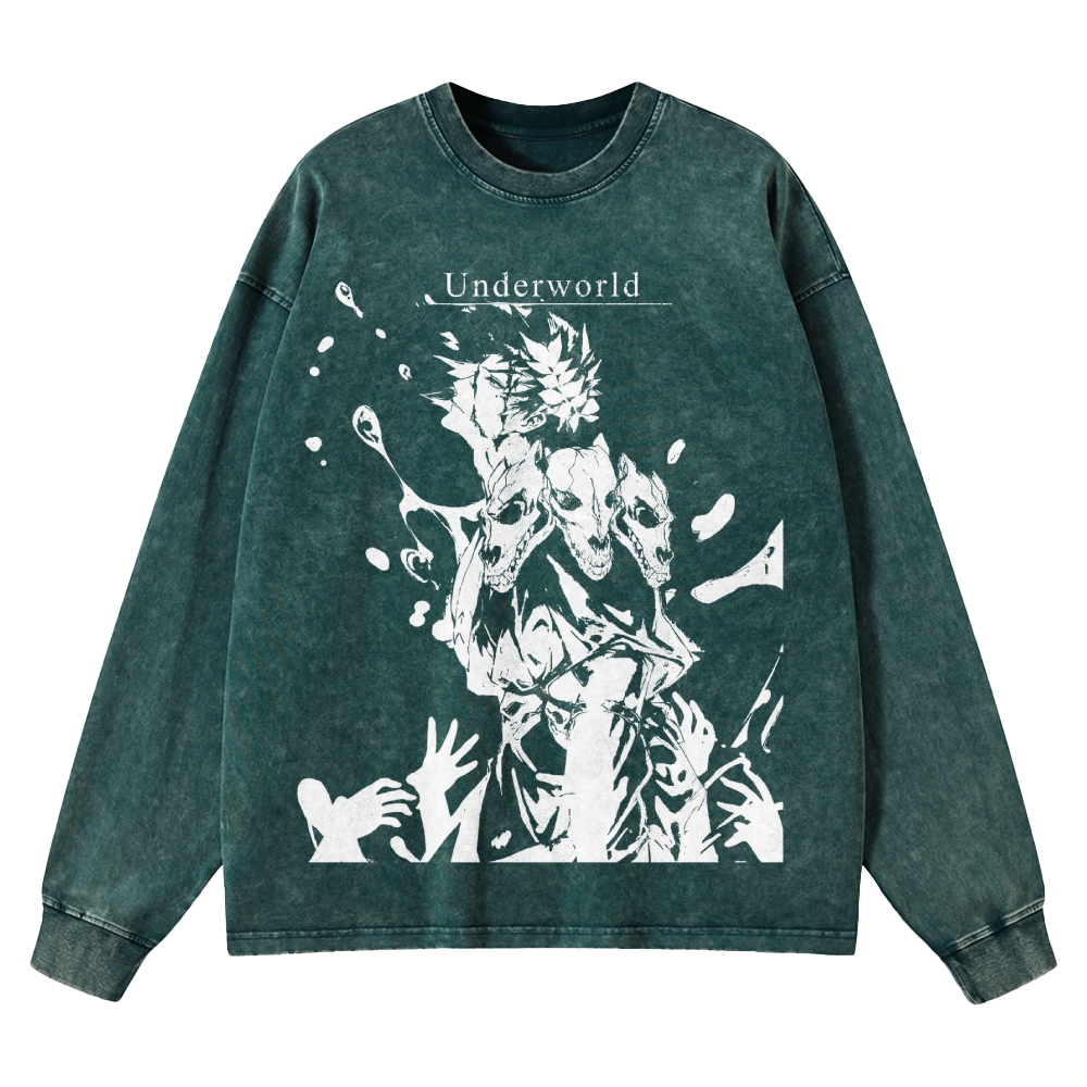 Underworld Maze Exploration Game Washed Long-Sleeved T-Shirt 