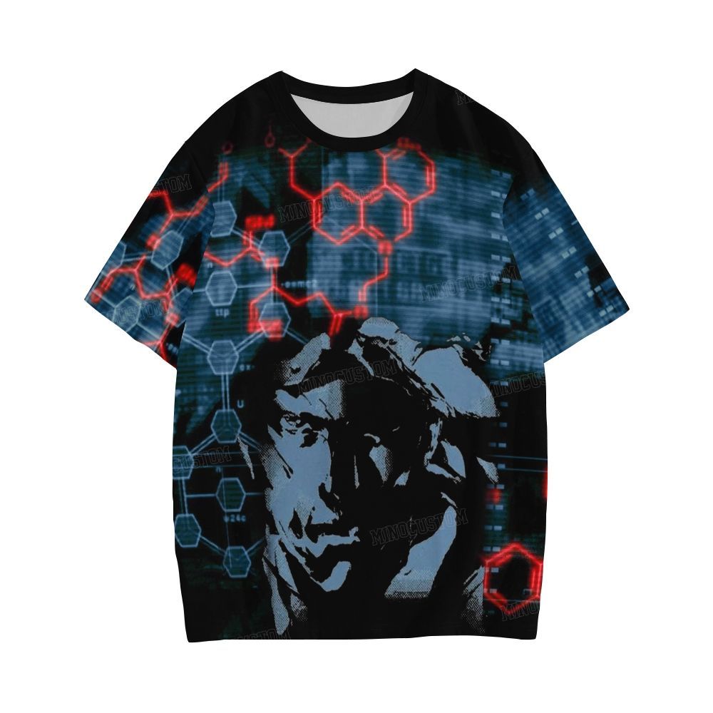 DNA Grid & Cyber Face Design Casual T-shirt