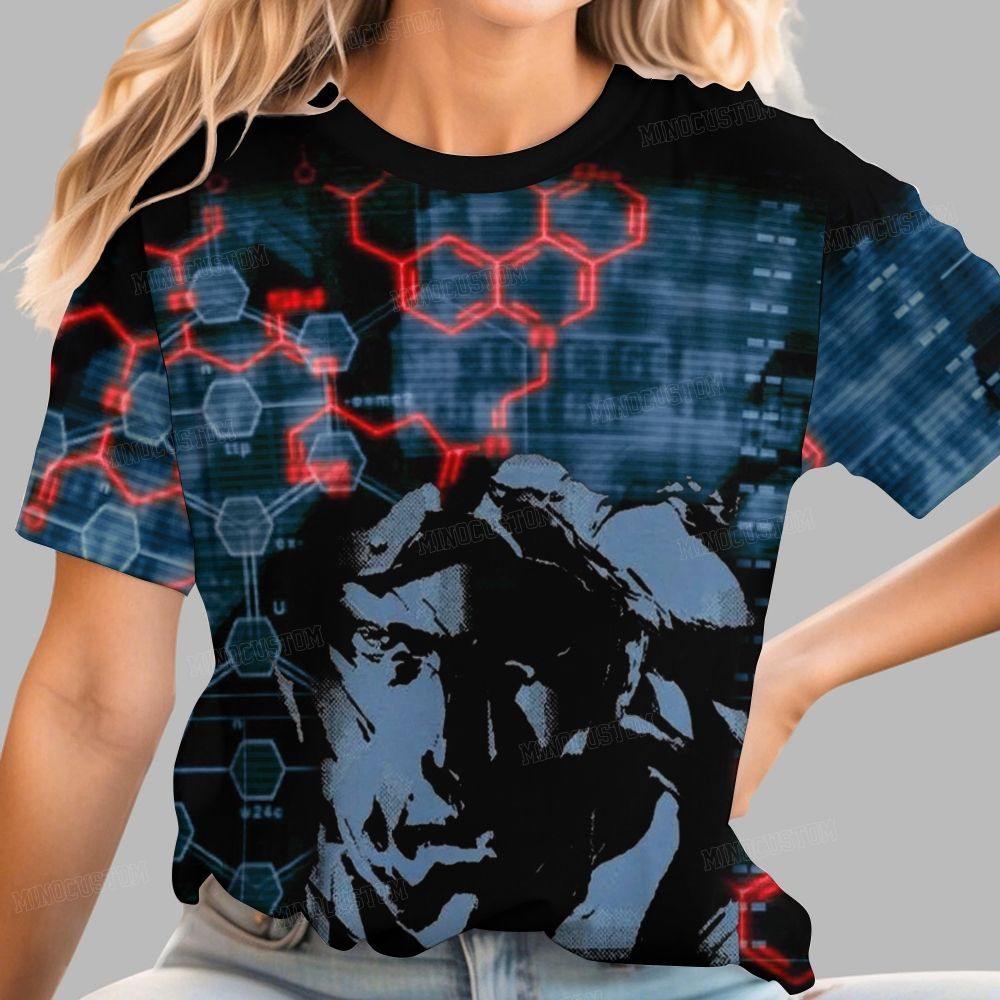 DNA Grid & Cyber Face Design Casual T-shirt