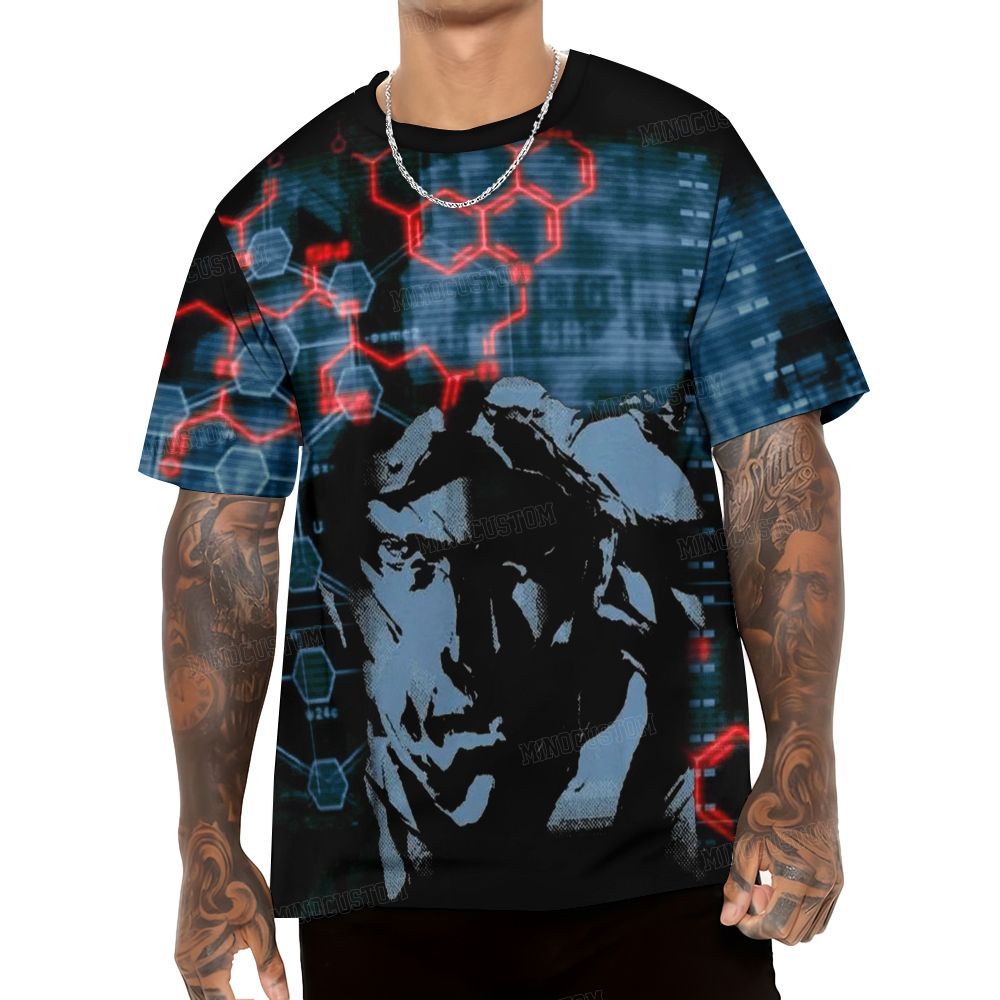DNA Grid & Cyber Face Design Casual T-shirt