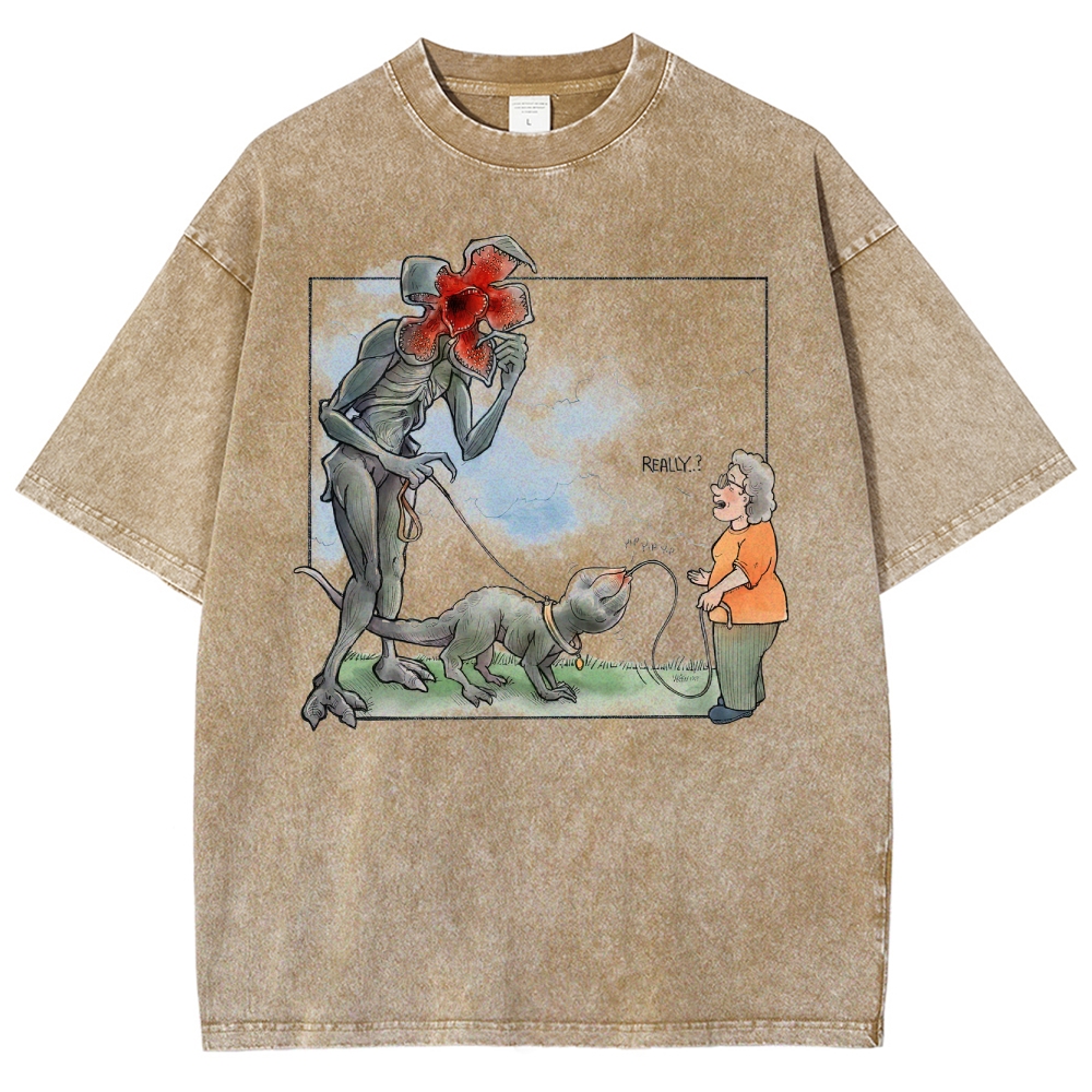 Eerie Creature & Neighborhood Chat Graphic Washed T-Shirt