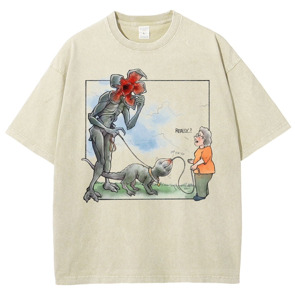Eerie Creature & Neighborhood Chat Graphic Washed T-Shirt