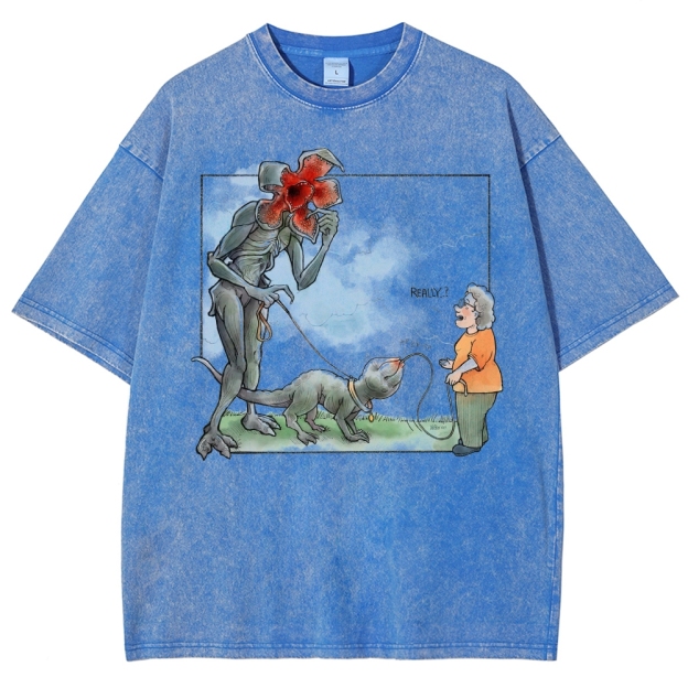 Eerie Creature & Neighborhood Chat Graphic Washed T-Shirt