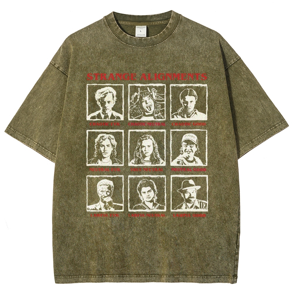 Retro Character Alignment Grid Graphic Washed T-Shirt