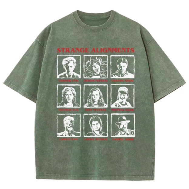 Retro Character Alignment Grid Graphic Washed T-Shirt